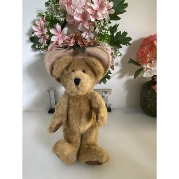 Vtg Boyd’s Bear Teddy Bears w Flowered Hat Floral Posable Farmhouse Cottagecore - Picture 3 of 16